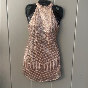 NWT a peach sequin dress rose gold Mob Wife Maximalism Fairy Party Quiet Luxury